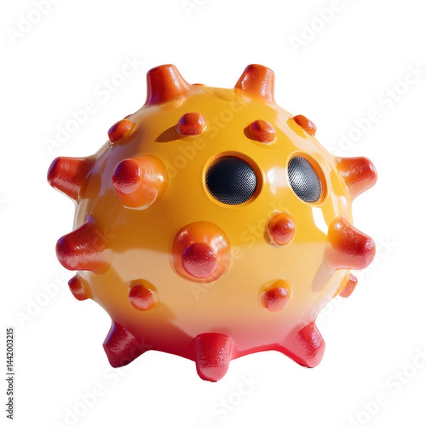 Fototapeta Cartoonish virus Orange orb with red spikes eye sockets