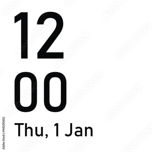 Fototapeta Time and date vector, New year time Day date month text vector for mobile screen. 1 January, vector illustration. 