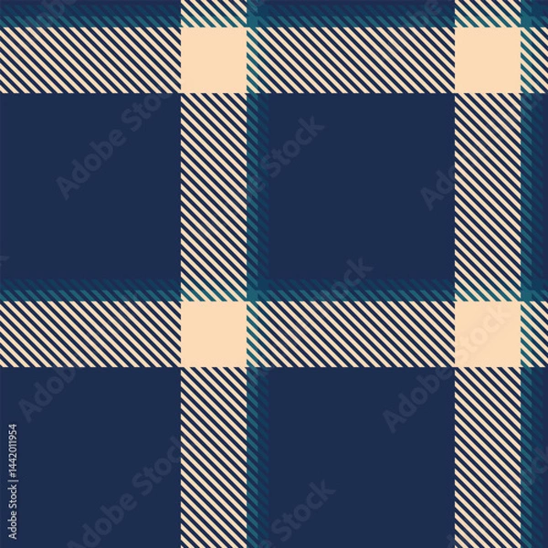 Obraz Elegant navy and cream plaid pattern.  Subtle diagonal lines add texture  depth. Perfect for textile design, website backgrounds, or fashion projects.  Conveys sophistication  timeless style.