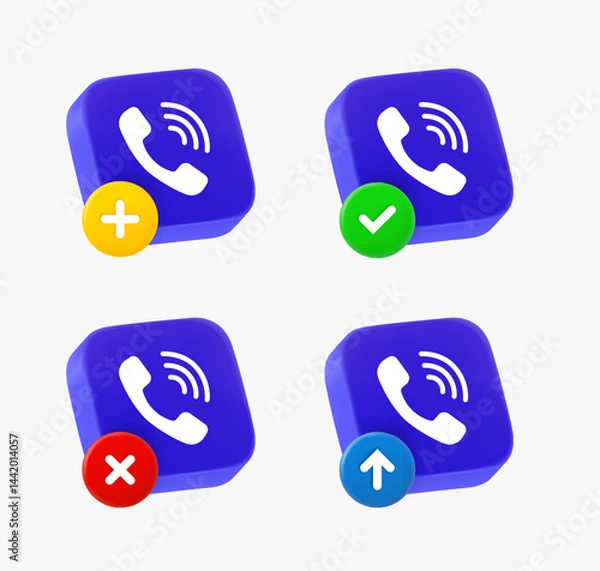 Fototapeta Telephone call icon set with different pictograms. 3d vector icons collection