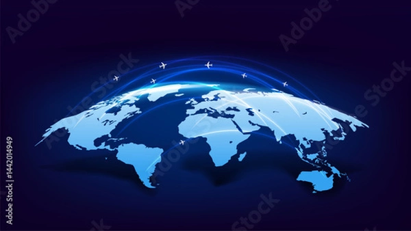 Obraz World travel ways concept with shining pathes. Vector 3d illustration