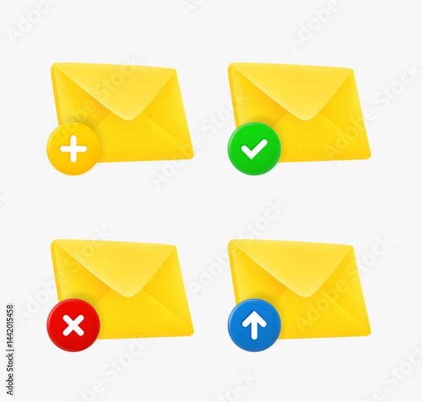 Fototapeta Envelope icon set with different pictograms. 3d vector icons collection