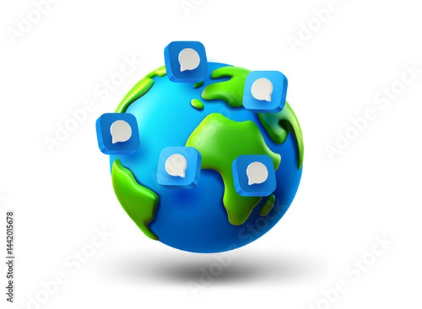 Obraz The Earth with speech bubbles isolated on white background. 3d vector illustration