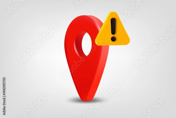 Obraz Map pin with exclamaion sign. Low energy concept. Vector 3d illustration