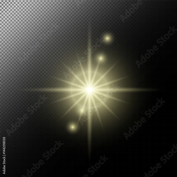Fototapeta Light effect. White sparks and star glittering, flare sparkle. Gold luminous points. Vector particles on transparent background Gold glittering dots, particles, stars magic sparks. 