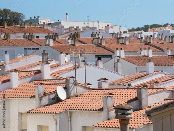 Obraz Red roofs, white building, small town
