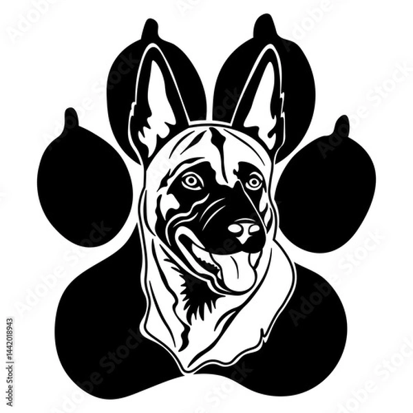 Obraz Belgian Malinois, Paw , Hand Drawn Vector Illustration