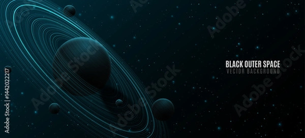Fototapeta Universe Science background. Abstract planet Saturn with ring around and other planets. Shining starry sky. Scientific presentation backdrop for conference. Vector illustration