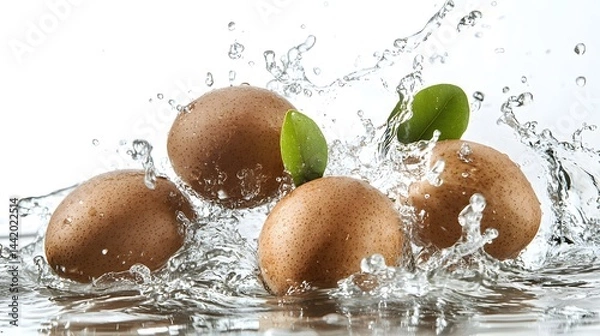 Obraz Fresh Eggs Splashing in Water with Green Leaves Accents