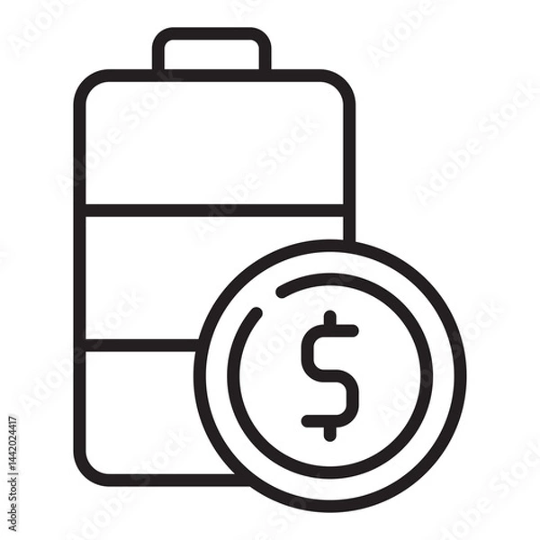 Fototapeta Battery and coin outline icon	
