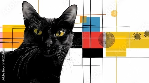 Fototapeta black cat on colorful abstract background 