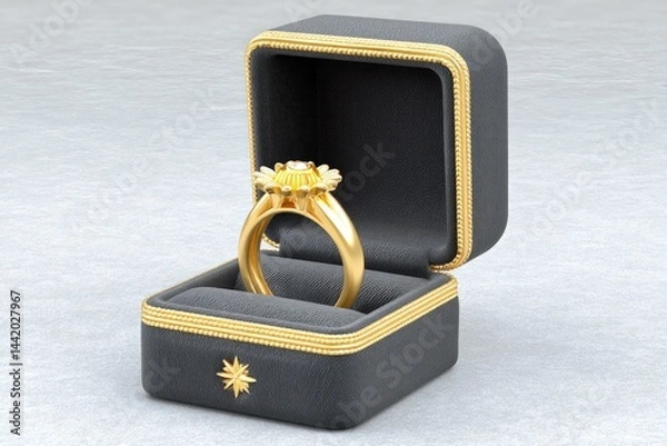 Fototapeta Celestial Ring Box Mockup Featuring Intricate Arcane Design With a Golden Ring Displayed Inside