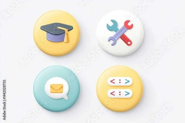 Fototapeta Circle of Icons Representing Education, Communication, and Tools for Problem-Solving in Modern Life