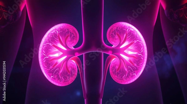 Fototapeta Human kidney anatomy in x-ray view. 3D illustration.