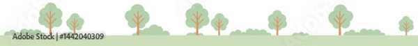 Fototapeta シンプルな木が並んだ自然な風景のシームレスボーダーラインのベクターイラスト(Seamless border line vector illustration of a simple landscape with rows of trees)