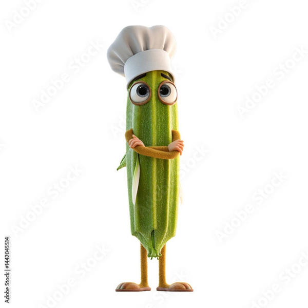 Fototapeta Animated okra chef stands attentively