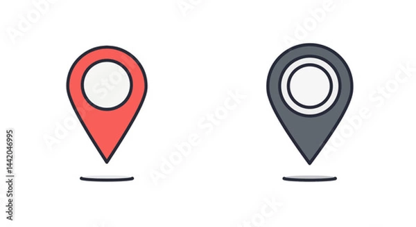 Fototapeta Map pin icons of different colors indicate location