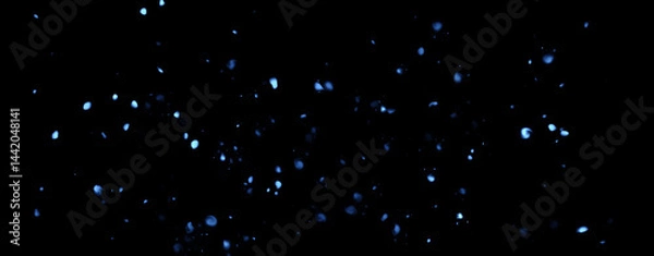 Fototapeta Panoramic blue blurred fire embers sparks on black background . Texture isolated overlays. Concept of particles, sparkles, flame and light.