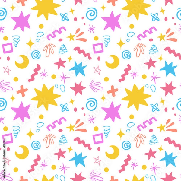 Fototapeta Color doodle pattern with blots and stars. Vector illustration