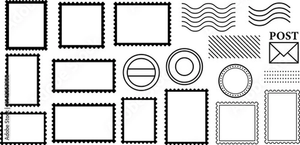 Fototapeta Postage stamp icons and frames vector shape set, decorative clip art element set