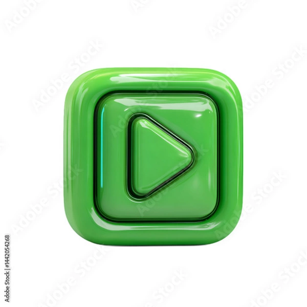 Fototapeta Glossy green square play button