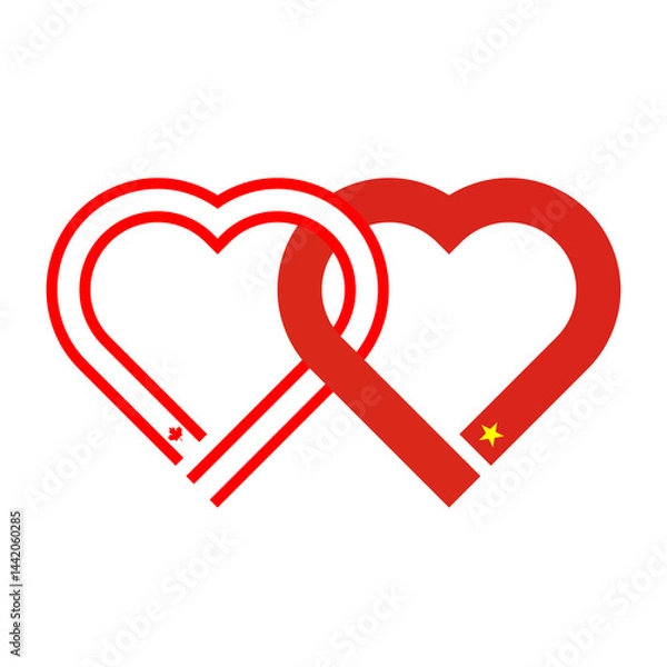 Fototapeta heart shaped ribbon of canadian and vietnamese flags intertwined. vector illustration isolated on white background