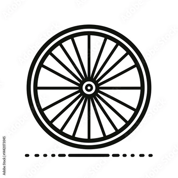 Fototapeta Minimalist bicycle wheel line art icon, clean vector outline