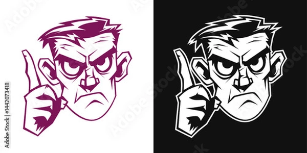 Fototapeta Angry dad cartoon logo. Pointing finger character with attitude. Urban streetart vector design element.