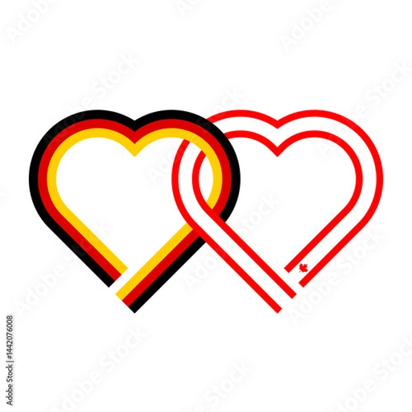 Fototapeta heart shaped ribbon of german and canadian flags intertwined. vector illustration isolated on white background
