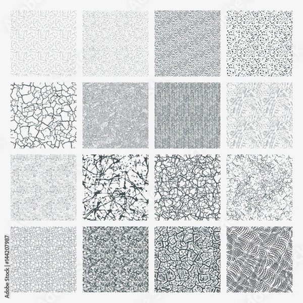 Fototapeta Set of grange patterns. Simple vector scratch textures with dots, strokes and doodles.