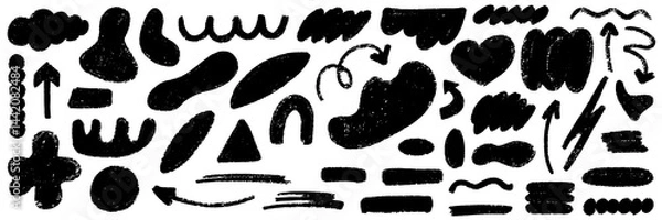 Fototapeta Kid shape geometric crayon. Figure with texture and organic form. Geometry shape naive y2k style with crayon texture