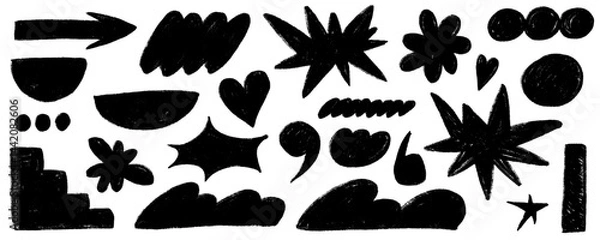 Fototapeta Kid shape geometric crayon. Figure with texture and organic form. Geometry shape naive y2k style with crayon texture