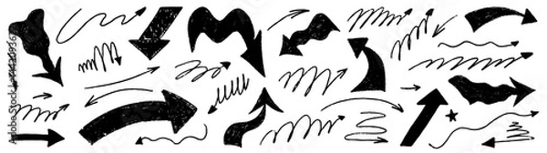 Fototapeta Arrow bold sketch with texture crayon chalk. Scribble hand drawn set arrow bold. Line crayon chalk set, Vector illustration