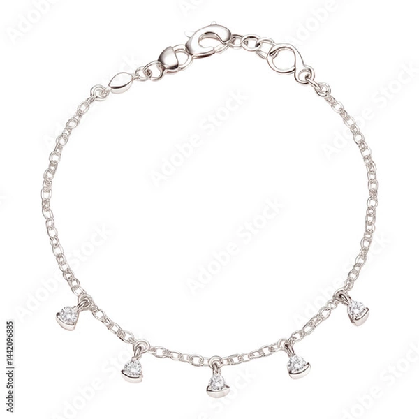 Fototapeta Elegant Silver Bracelet with Heart Charms and Sparkling Details Isolated on transparent background