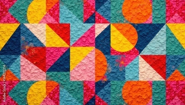 Fototapeta Simple geometric shapes repeat in a textile design , surface, trendy