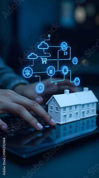 Fototapeta Property or real estate concepts with owner developer using model houses reflect the tangible spaces now governed by intelligent technology, offering a glimpse into the future of residential convenien