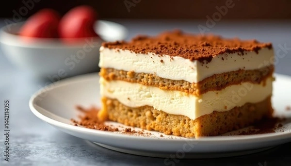 Fototapeta Rich, decadent tiramisu, showcasing its layered texture and smooth cream , coffee dessert, espresso