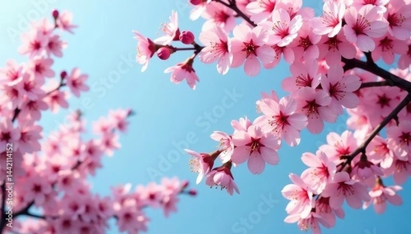 Fototapeta Vibrant sakura branches, full bloom, repeating motif, pattern, nature