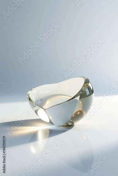 Fototapeta A single piece of glass floats on a white surface, reflective, stillness