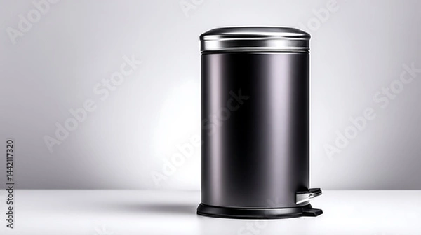 Fototapeta Sleek Black Step Trash Can: Modern Waste Management