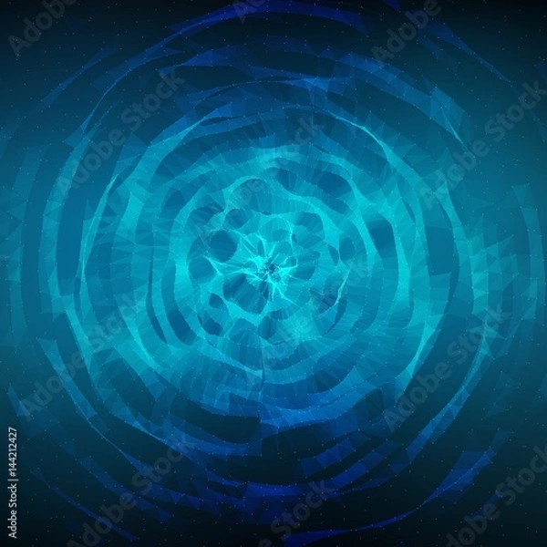 Fototapeta Abstract vector mesh background. Chaotically connected points and polygons flying in space. Flying debris. Futuristic technology style card. Lines, points, circles and planes. Futuristic design.