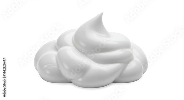 Fototapeta A close up shot of a swirl of white shaving cream against a plain white background in studio lighting