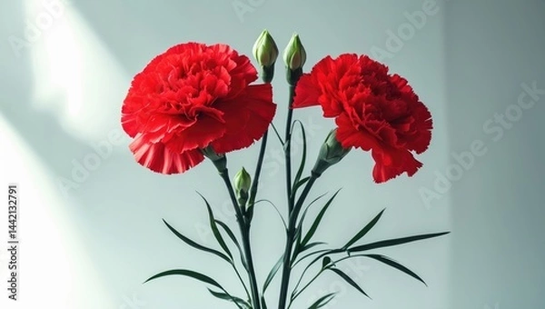 Fototapeta Elegant red carnation petals displayed on a white background