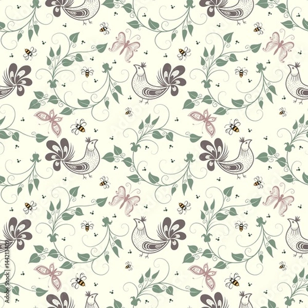 Obraz Vector flower seamless pattern background. Elegant texture for backgrounds. Classical luxury old fashioned floral ornament, seamless texture for wallpapers, textile, wrapping.