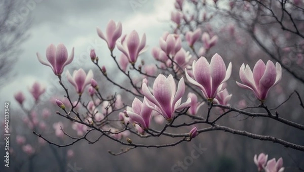 Obraz Magnolia Tree in Bloom Featuring Soft Pink Flowers