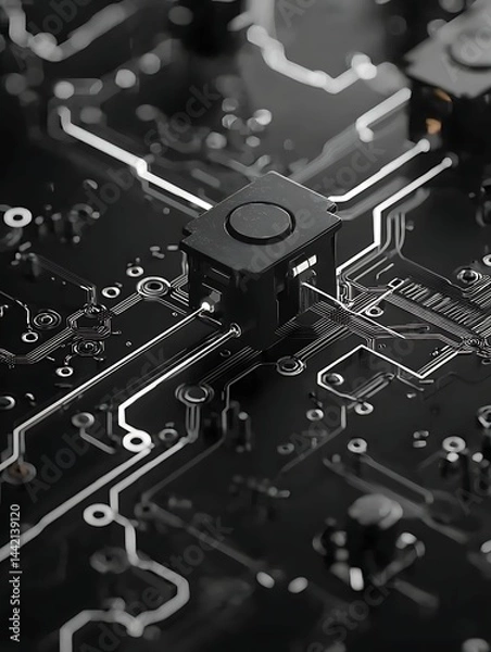 Obraz Close-up circuit board with central button