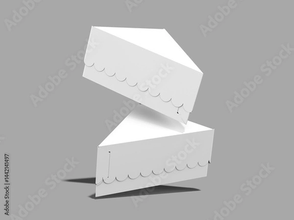 Fototapeta White Blank Sliced Cake Box Packaging Mockup 3D Rendering on Gray Background Floating