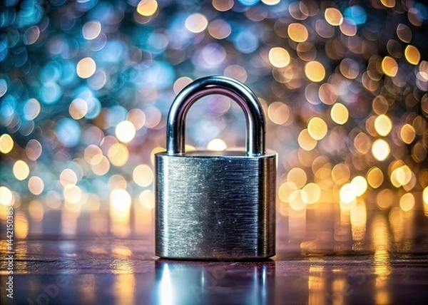 Fototapeta Isolated Silver Metal Padlock with Copy Space - AI Photo