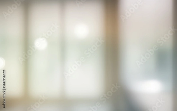 Fototapeta Blurred interior view with light colors and indistinct shapes suggesting a room.