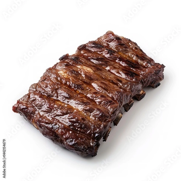 Obraz Delicious grilled barbecue ribs food photography isolated on white background bbq ribs meat cooked on transparent background